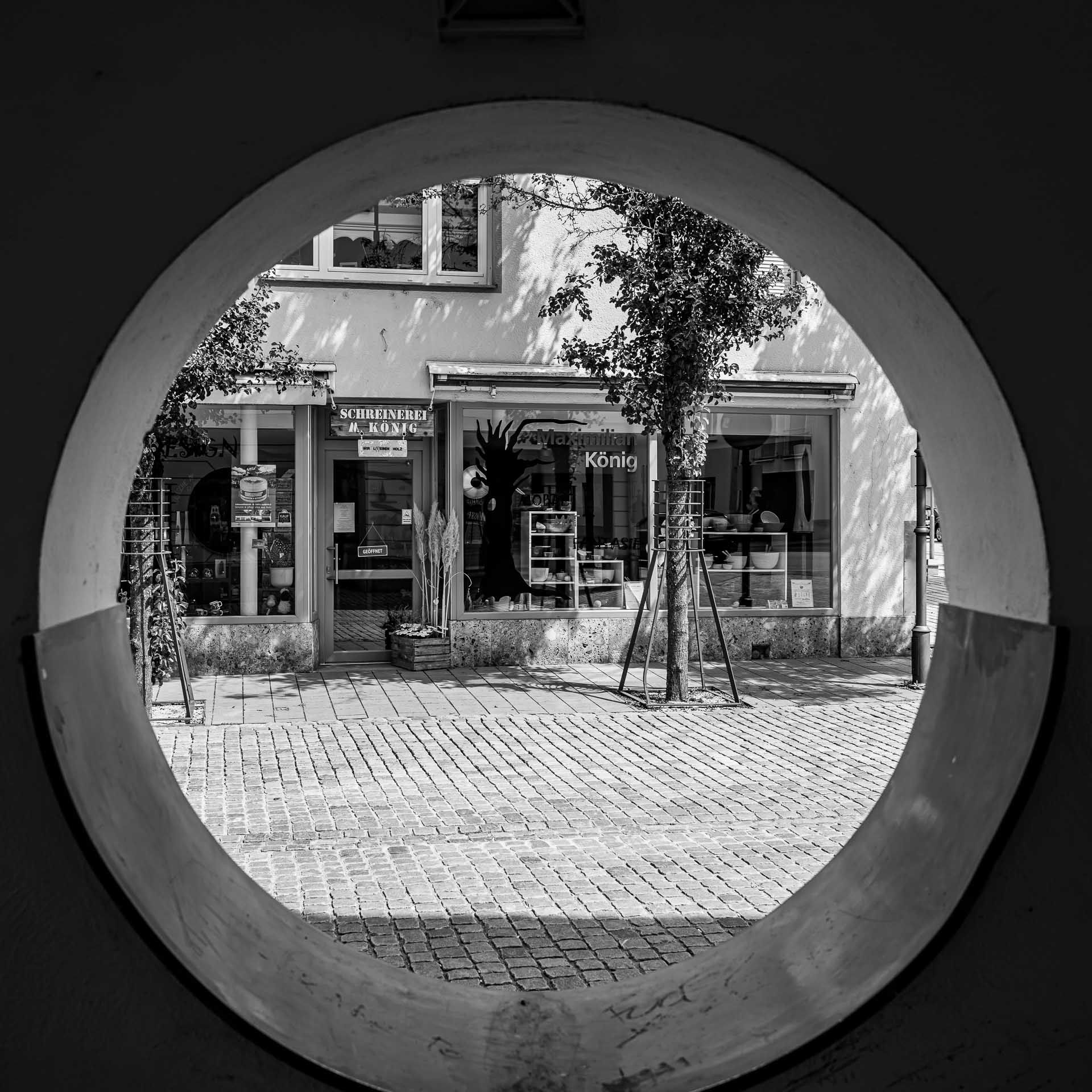 ein kreisrunder Blick auf eine Schreinerei